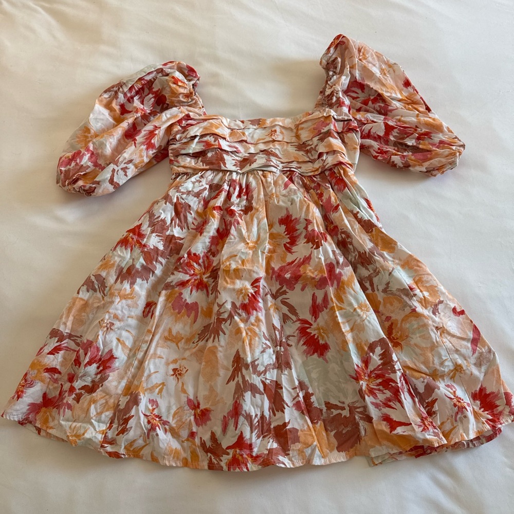 Abercrombie & Fitch peach Orange pink  Puff Sleeve Dress - Picture 2 of 7